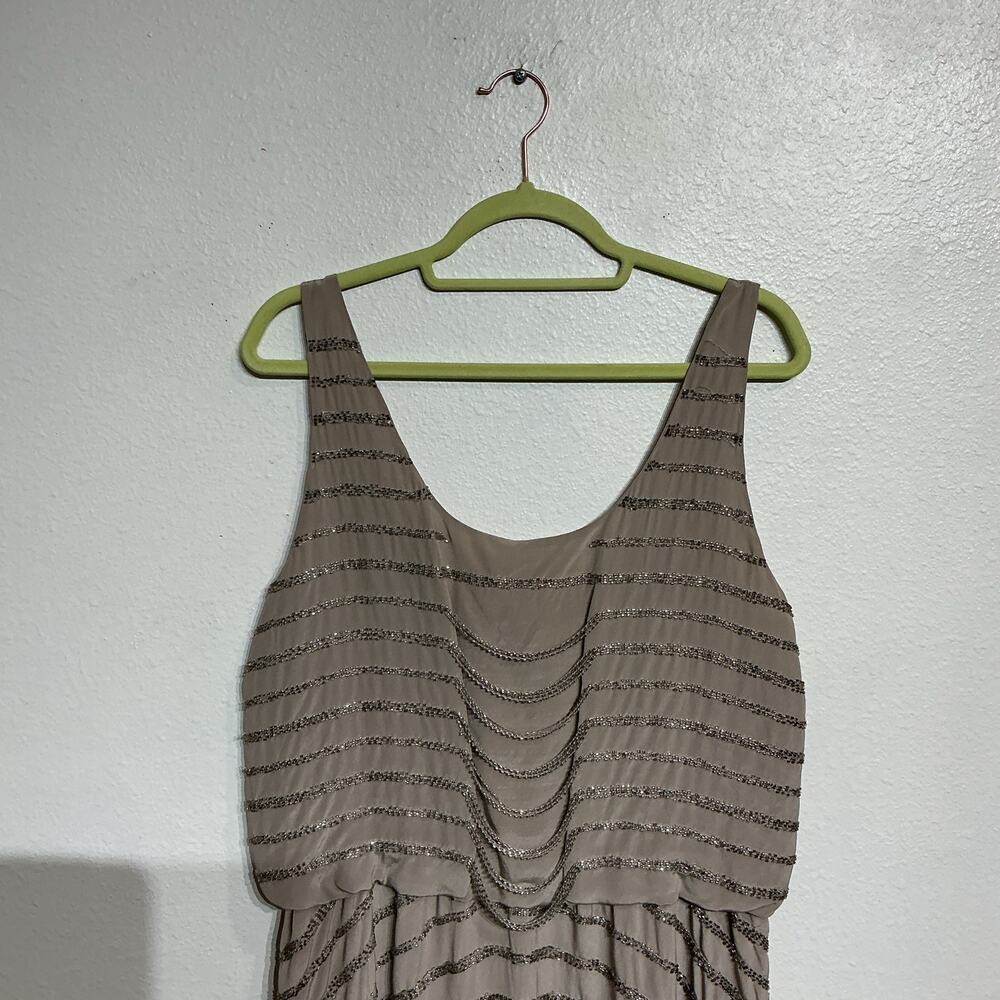 INC Taupe Silk Beaded Mini Dress Sleeveless Draped Chain Detail Dress Sz 10 - Picture 3 of 12
